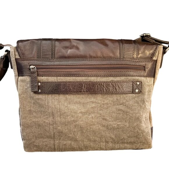 SPIKES & SPARROW Genuine Leather Canvas Messenger Bag in Brown - Picture 2 of 11